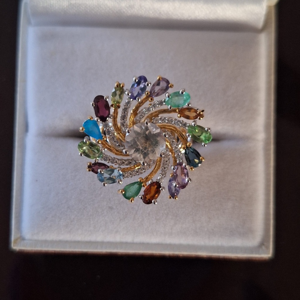 5.51 ctw Clear Quartz Multi Gemstones Rainbow Ring
